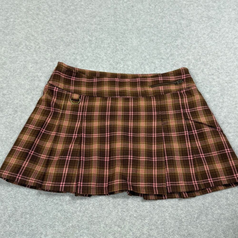 Vtg Old Navy Womens Size 0 Brown Pink Plaid Pleated Mini Skirt Y2K